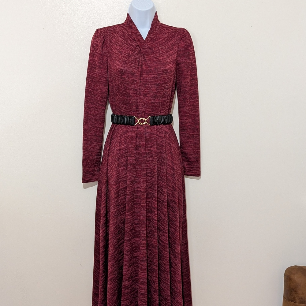 Julian Taylor Maroon Long Sleeve Dress